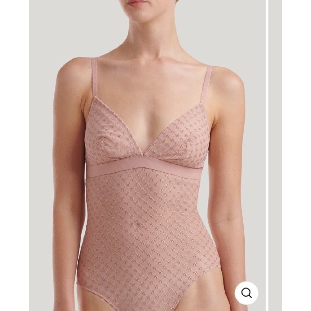 Wolford NWT SHEER LOGO BODYSUIT Powder Pink MSRP $495.00 size XS
